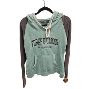 Turks & Caicos Classic Pullover Hoodie NWT Med. Unisex Sweatshirt Mint Charcoal